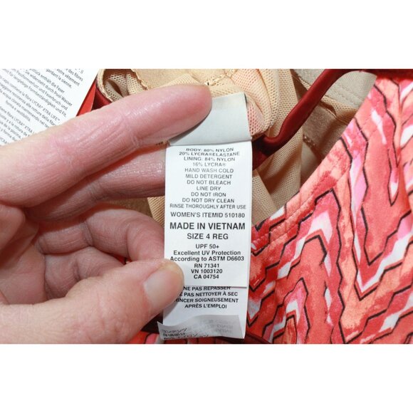 LL Bean Tankini Swimsuit Top Lined Cups Print Orange Pink Size 4 - Picture 8 of 10